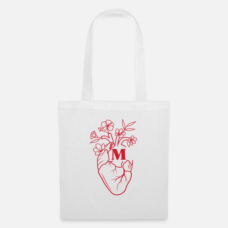 Buchstabe m Herz rot Blumen Anatomie - Stoffbeutel - Weiß