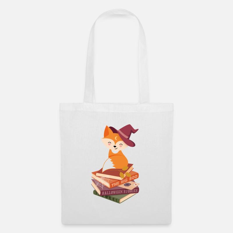 Fuchs auf Halloween-Bücherstapel - Stoffbeutel - Weiß
