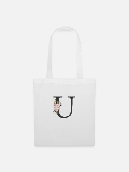 Buchstabe U, Monogramm, Blumen - Stoffbeutel - Weiß