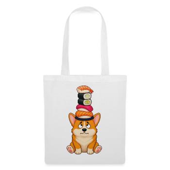 Corgi Balancing Sushi Stack Lustiges Design - Stoffbeutel - Weiß - Vorne