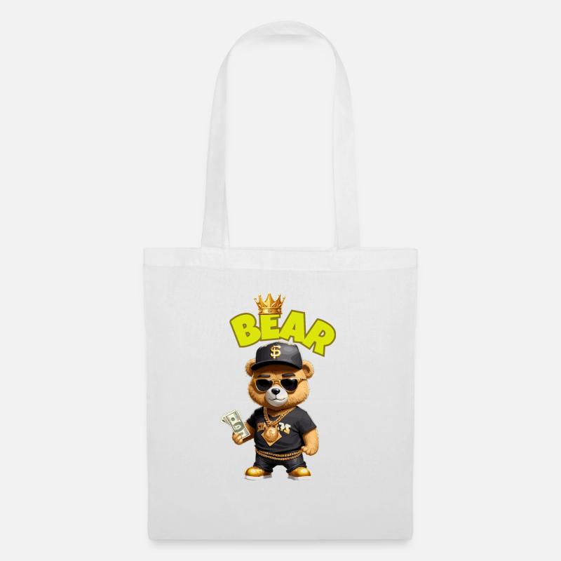 Ours en peluche avec de l’argent - Sac en tissu - blanc