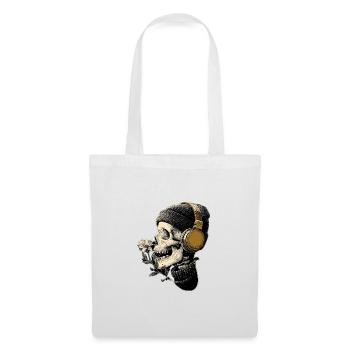 Casque tête de mort avec fleur - Sac en tissu - blanc - Devant