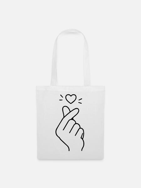 Finger Heart Line Art | Minimal Love Gesture - Stoffbeutel - Weiß