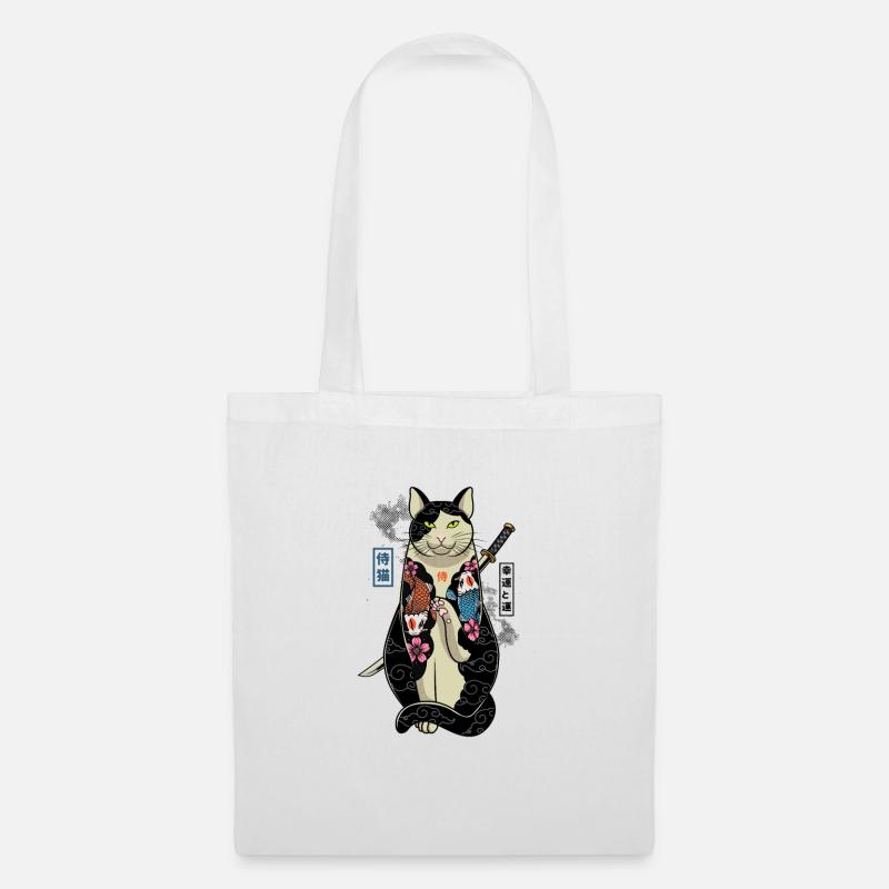 samurai cat - maneki neko - Sac en tissu - blanc