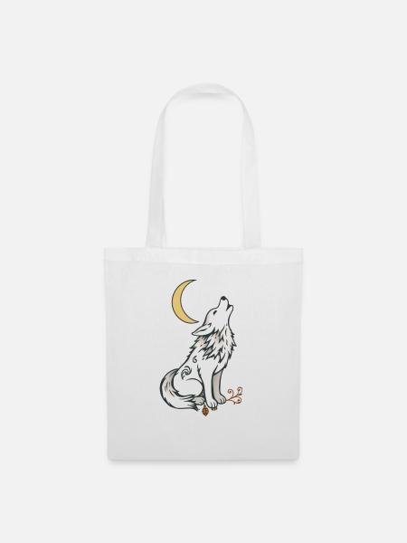 🌙🐺 Lone Wolf – Mystik & Natur T-Shirt - Stoffbeutel - Weiß