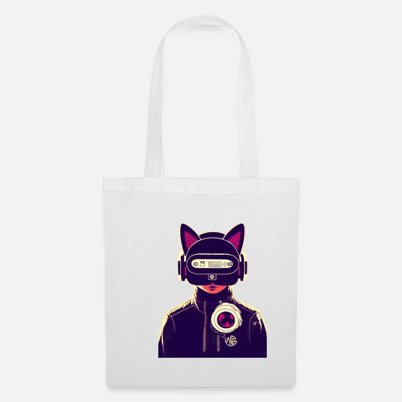 Cyber point style cat immersed in VR metaverse - Tote Bag - white