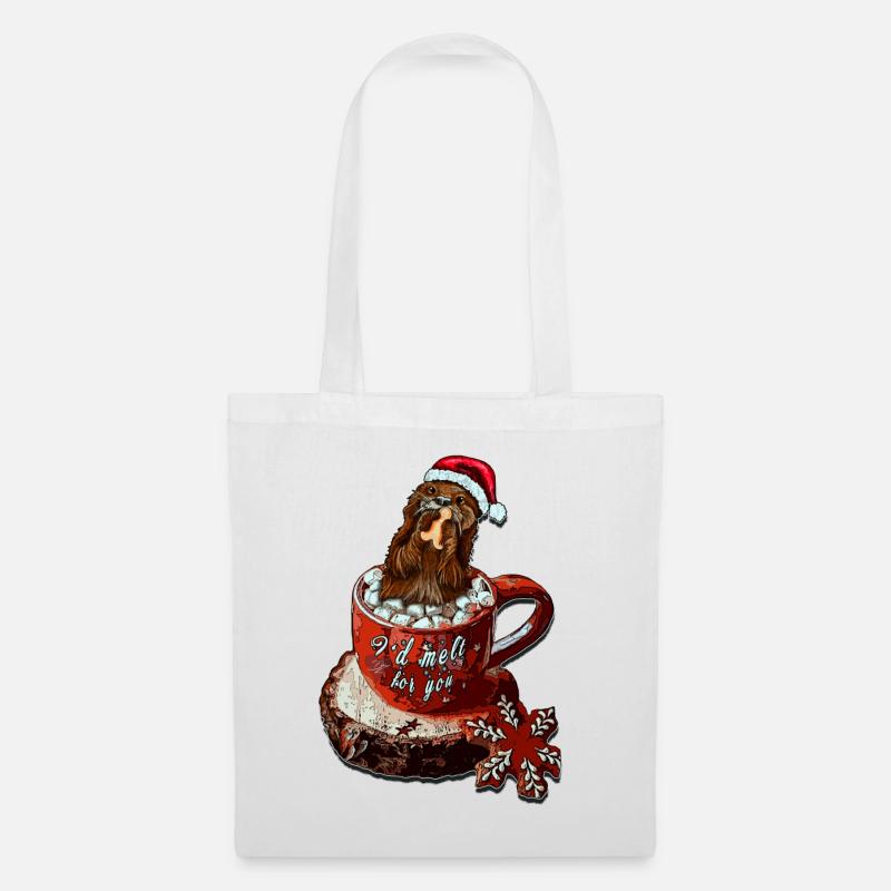 Weihnachtsotter Illustration mit Lebkuchenmann - Stoffbeutel - Weiß