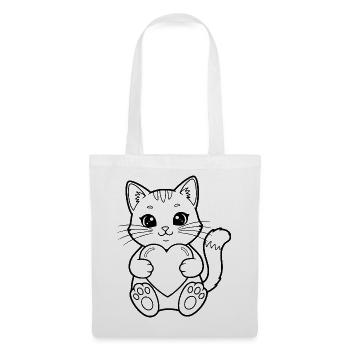 Chat au cœur – pour les amoureux des chats et les romantiques - Sac en tissu - blanc - Devant