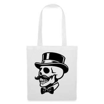 Totenkopf Zylinder Schnurrbart Schwarz Symbol - Stoffbeutel - Weiß - Vorne