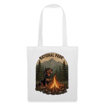 Vintage Dackel Camping – National Park Badge - Stoffbeutel - Weiß - Vorne