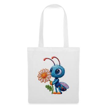Biene im Stickerei-Look Blume Geschenk - Stoffbeutel - Weiß - Vorne