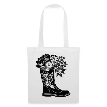 Regenstiefel mit Blumen - Stoffbeutel - Weiß - Vorne