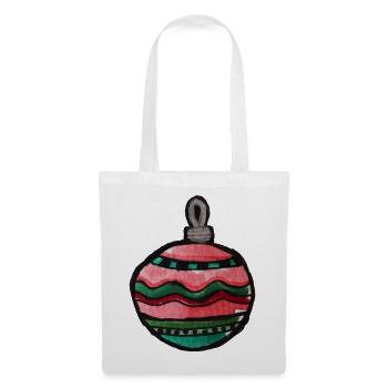 Bunte, gestreifte Weihnachtskugel - Stoffbeutel - Weiß - Vorne