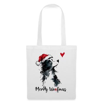 Border Collie Weihnachtsmütze Merry Woofmas Herz - Stoffbeutel - Weiß - Vorne