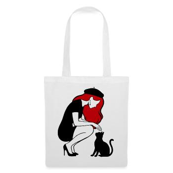 donna_con_capelli_rossi_basco_e_gatto_nero - Stoffbeutel - Weiß - Vorne