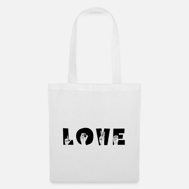 "LOVE" Liebe mit Handzeichen - Stoffbeutel - Weiß