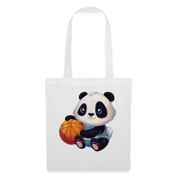 Panda mignon assis et tenant un ballon de basket - Sac en tissu - blanc - Devant
