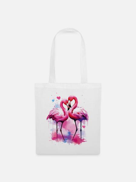 Flamingo Liebe Herz Vogel Exotisch Sommer Rosa - Stoffbeutel - Weiß