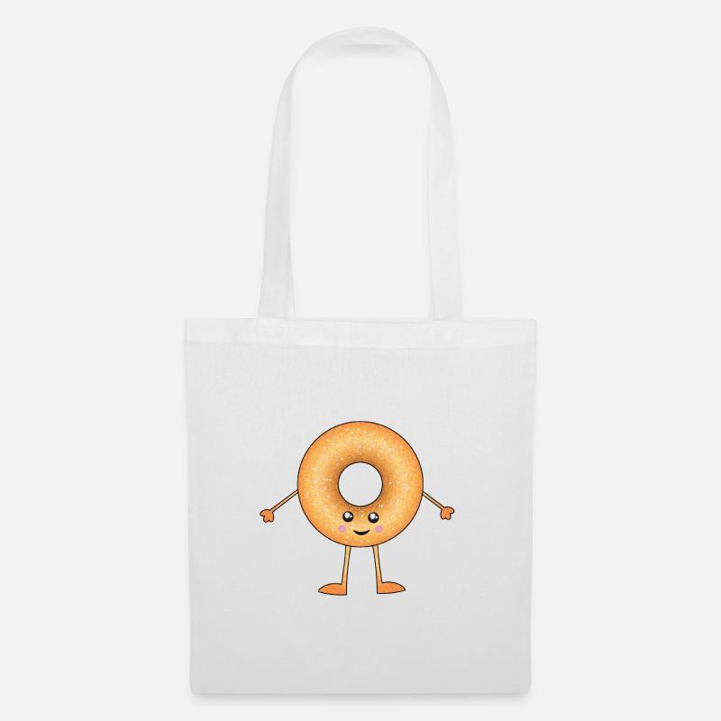 Netter lächelnder Kawaii Donut - Stoffbeutel - Weiß