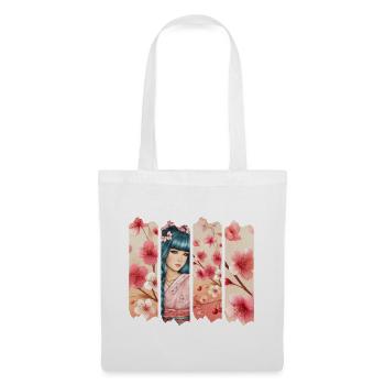 Kirschblüten Kimono Panel Portrait - Stoffbeutel - Weiß - Vorne