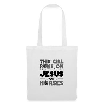 Horsewoman Gifts Girl Runs on Jesus and Horses - Tote Bag - white - Front