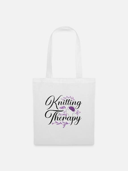 Stricken ist meine Therapie Spaß Stricken Geschenke - Stoffbeutel - Weiß