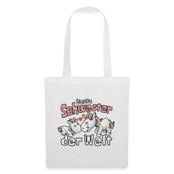 Beste Schwester der Welt - Einhorn Geschwister - Stoffbeutel - Weiß - Vorne