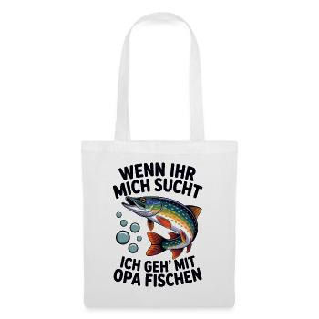 Ich gehe mit Opa angeln fischen springender Hecht - Stoffbeutel - Weiß - Vorne