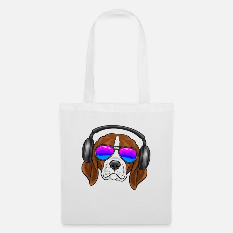 Ein cooler Beagle mit Brille, Kopfhörern, Musik - Stoffbeutel - Weiß