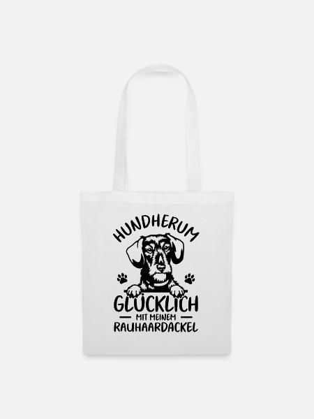 Teckel Dachshund Glücklich mit Rauhaardackel - Stoffbeutel - Weiß