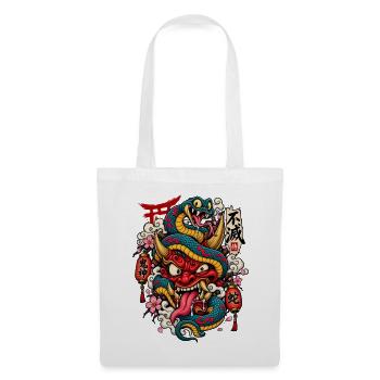 Tattoo-Drachen mit Shinto-Elementen - Stoffbeutel - Weiß - Vorne