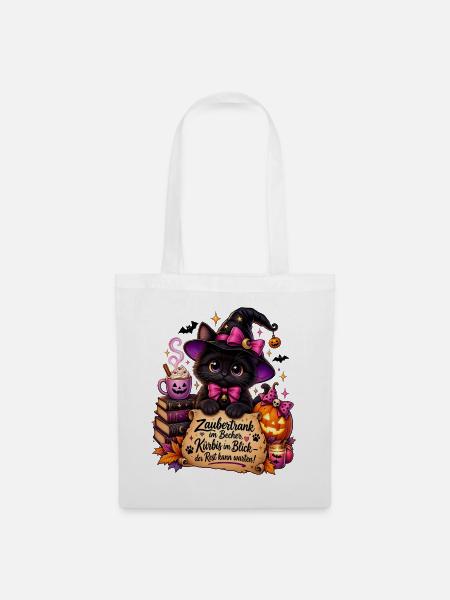 Katzenzauber Halloween Becher - Stoffbeutel - Weiß