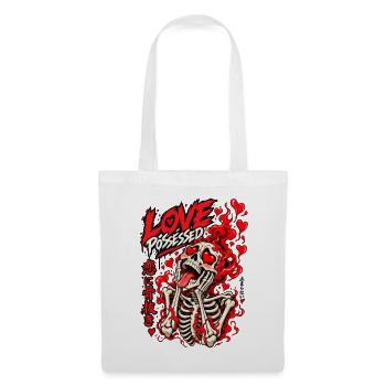 Love Possessed: Flammendes Skelettherz - Stoffbeutel - Weiß - Vorne