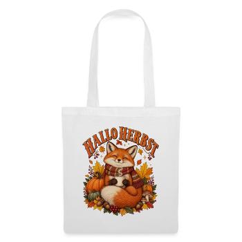 Hallo Herbst – Gemütlicher Fuchs mit Kaffee - Stoffbeutel - Weiß - Vorne
