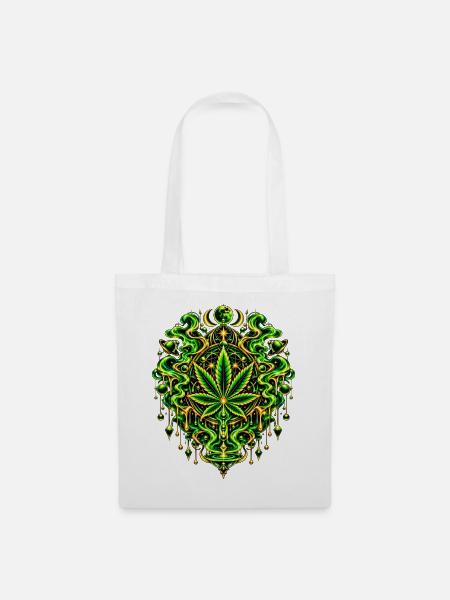 Grünes Cannabisblatt Mandala - Stoffbeutel - Weiß