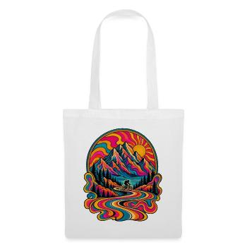 Psychedelische Berglandschaft Radfahrt 70er retro - Stoffbeutel - Weiß - Vorne