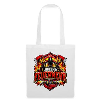 Jugendfeuerwehr mit Helm, Äxten und Flammen - Stoffbeutel - Weiß - Vorne