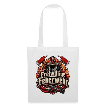 Freiwillige Feuerwehr Helm Äxte & Schlauch - Stoffbeutel - Weiß - Vorne