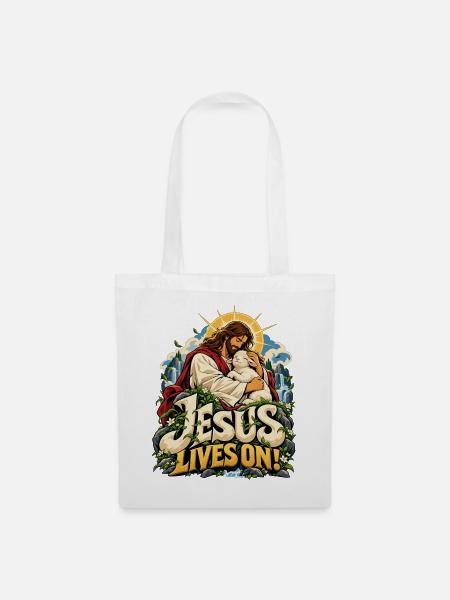 Jesus Lives On Lamm Natur - Stoffbeutel - Weiß