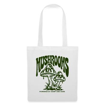 Mushrooms – Powered by Damp and Dark | Pilz Retro  - Stoffbeutel - Weiß - Vorne