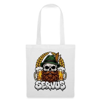 Servus Totenkopf mit Bier und Bart - Stoffbeutel - Weiß - Vorne