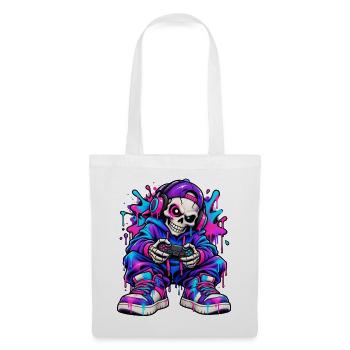 Neon-Graffiti-Gamer-Skelett – Gamer-Geschenk - Stoffbeutel - Weiß - Vorne