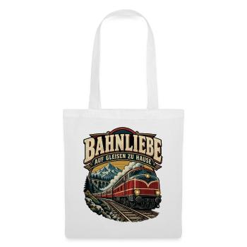 Bahnliebe – Auf Gleisen zu Hause Retro Zug - Stoffbeutel - Weiß - Vorne