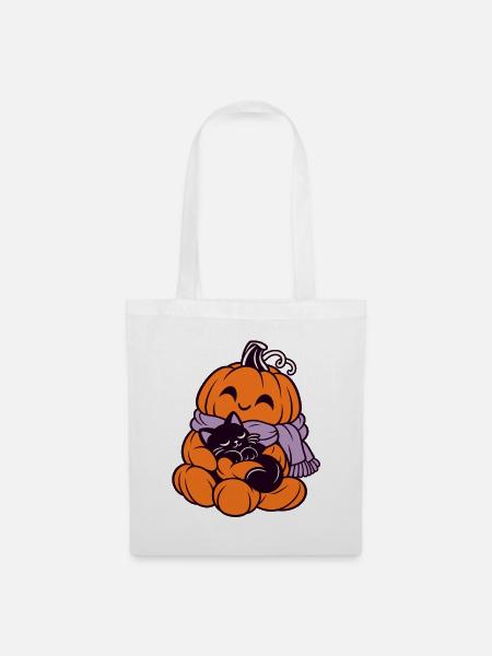 Kuschelpumpkin Katze im Herbst - Stoffbeutel - Weiß