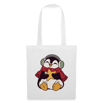 Winterpinguin mit Stern und Kopfhörern - Stoffbeutel - Weiß - Vorne
