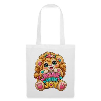Kawaii Löwenbaby mit JOY Schrift - Stoffbeutel - Weiß - Vorne