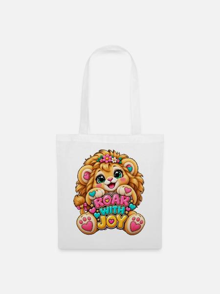 Kawaii Löwenbaby mit JOY Schrift - Stoffbeutel - Weiß