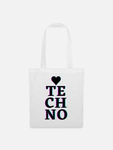 ♥TECHNO - Stoffbeutel - Weiß