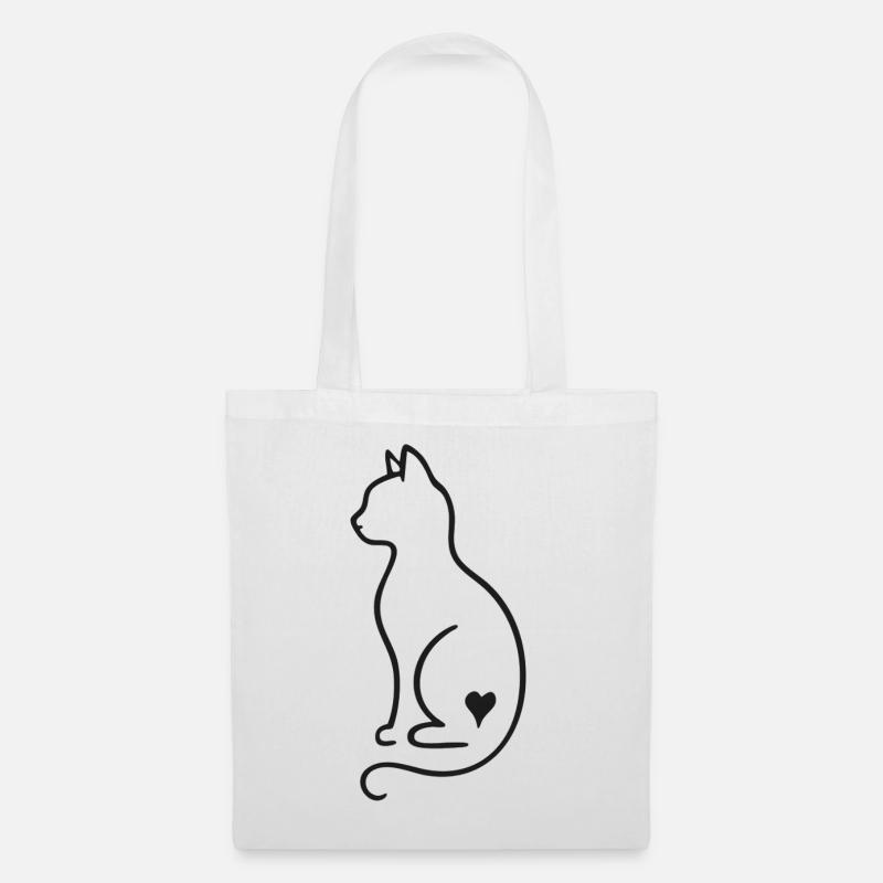 Minimalistische Katze Line Art – Schwarz Design - Stoffbeutel - Weiß