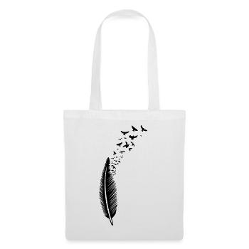 Plume et oiseaux, feather with birds - Sac en tissu - blanc - Devant